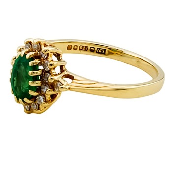 9ct Gold Emerald/Diamond Cluster Ring size I